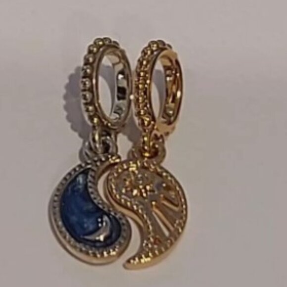 Auth PANDORA SS and 14k plated Two-tone Splittable Sun & Moon Dangle 762678C01 - Picture 6 of 11